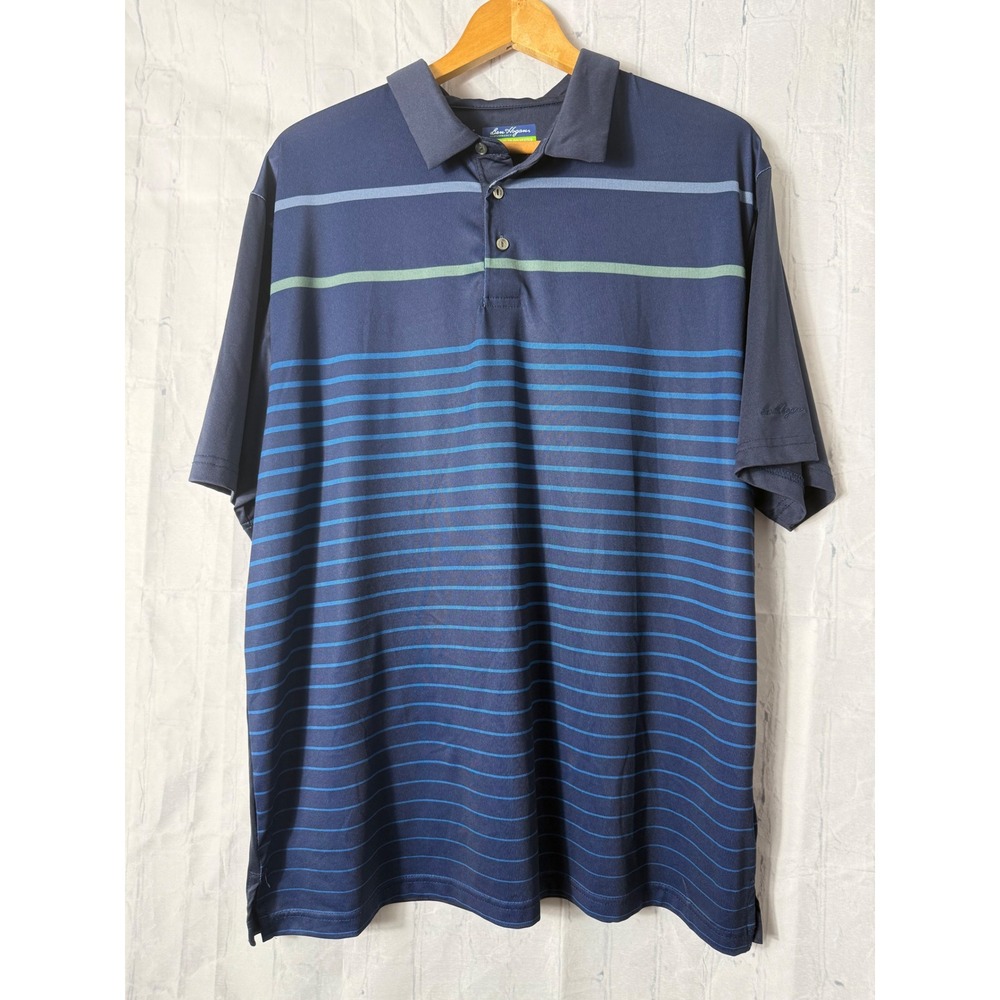 Ben Hogan Polo Shirt Sz XL Navy Blue Striped Performance Short Sleeve Golf Tee